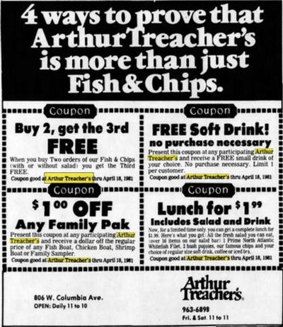 Arthur Treachers Fish & Chips - Mar 1981 Ad (newer photo)